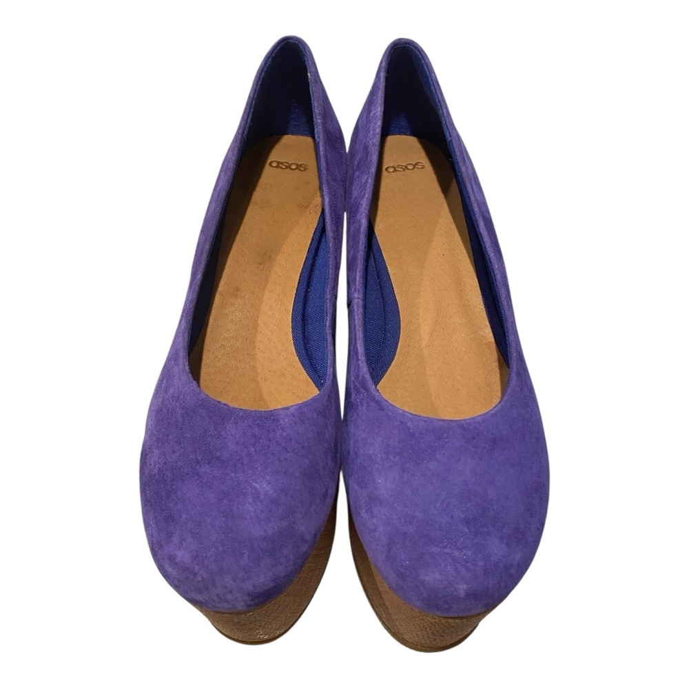 NEW ASOS Suede and Raffia Woven Platform Shoes - Purple / Blue Size 7 / 8